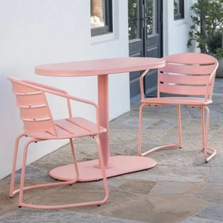 Monica Outdoor 3 Piece Iron Bistro Set - Matte Coral, Pink