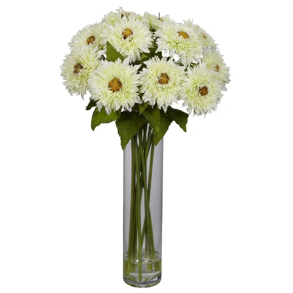 Nearly Natural Sunflower with Cylinder Silk Flower Arrangement White