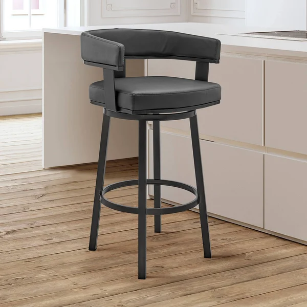 30x22 Cohen Barstool with Black Faux Leather Black Finish - Armen Living