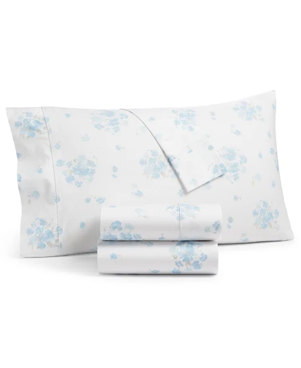 Martha Stewart Collection Printed Egyptian Cotton Percale 400 Thread Count 4 pc. Sheet Set, Full, Created for Macy&s - Blue Flor
