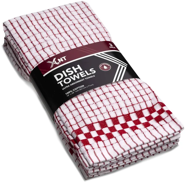 Xlnt Red Kitchen Towels (6 Pack) - 100% Cotton Dish Towels, Durable, Ultra Absorbent Dishcloths Sets of Hand Towels/Tea Towels