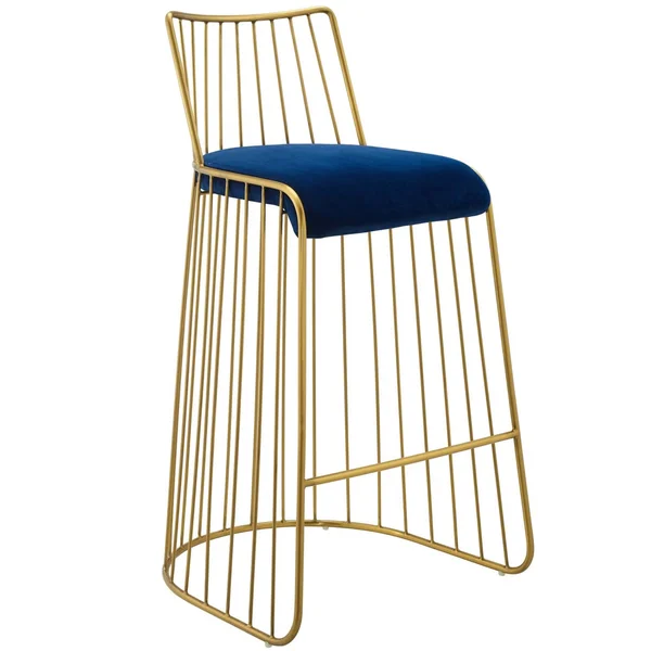 Ergode Rivulet Gold Stainless Steel Performance Velvet Bar Stool Gold Navy EEI3131GLDNAVVV