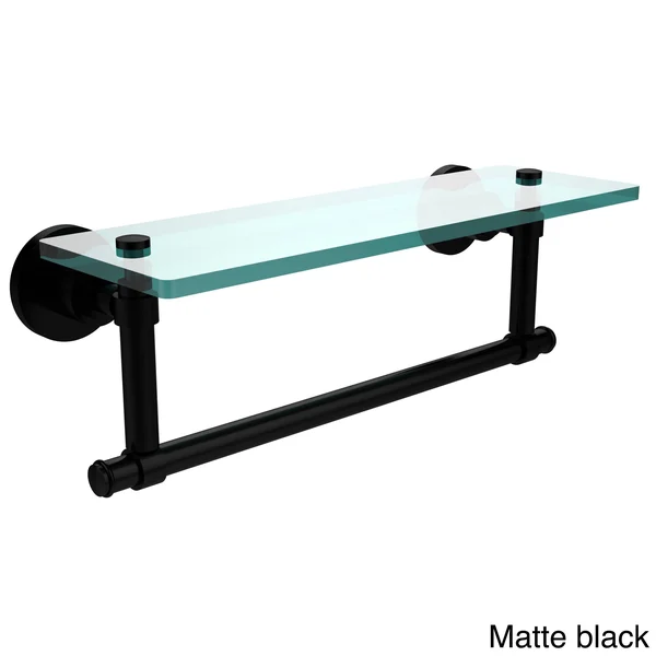 Allied Brass Washington Square Collection 16-inch Glass Vanity Shelf with Integrated Towel Bar, Black