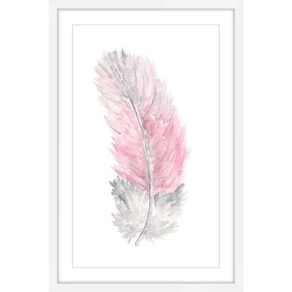 Pink Feather Framed Painting Print - Size: 18 inch x 12 inch