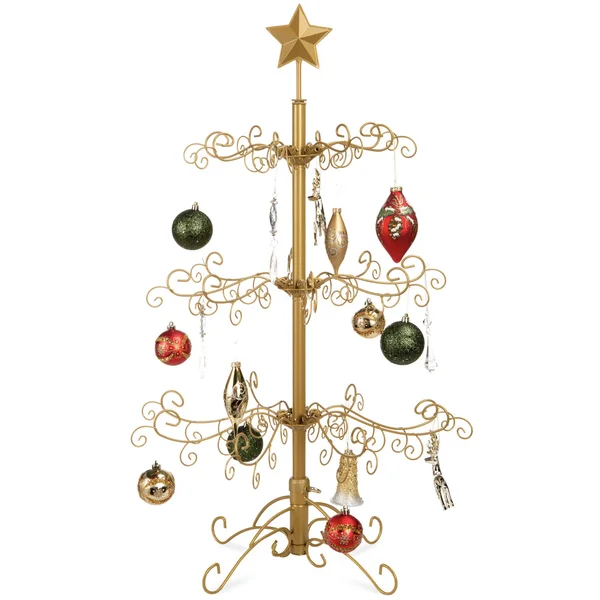 Best Choice Products 3ft Wrought Iron Ornament Display Christmas Tree w/ Easy ASSEMBLY, Stand - Gold