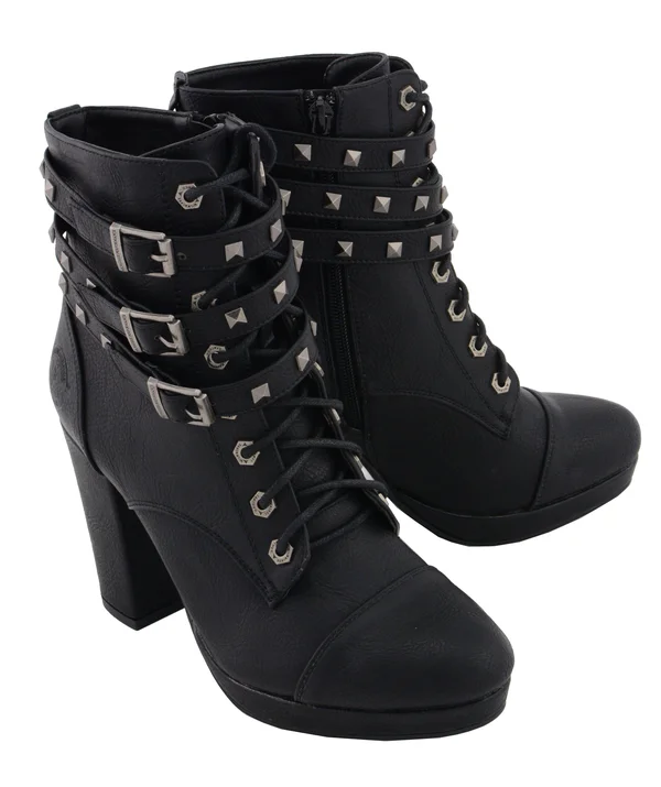 Milwaukee Performance-mbl9417-women Black Lace to Toe Boot with Triple Strap Studded Accents - Black - 8