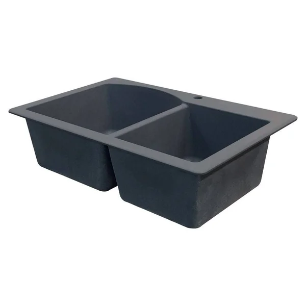 Transolid Aversa 22-in x 33-in Black Double-Basin Granite Drop-In 2-Hole Residential Kitchen Sink