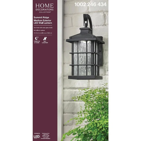 Home Decorators Collection LED Wall Lantern Summit Ridge Collection Zinc Outdoor Integrated Dusk-to-Dawn