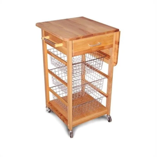Pemberly Row Birch Hardwood Cuisine Butcher Block Kitchen Cart in Natural