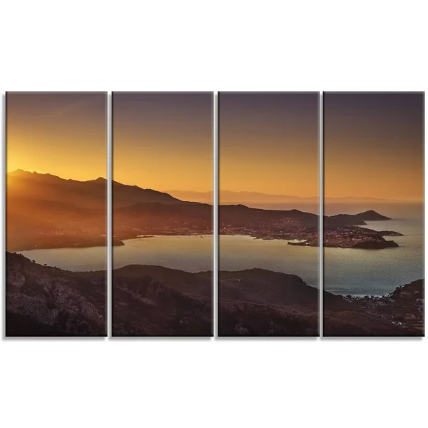 Design Art Portoferraio Bay Beach Aerial View - Extra Large Seashore Canvas Art, 60 in. Wide x 28 in. High - 5 Equal Panels