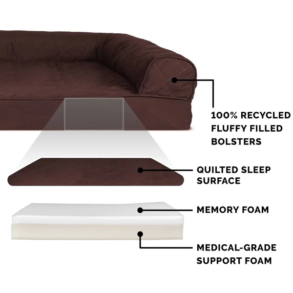 FurHaven Memory Foam Quilted Sofa-Style Pet Bed - Coffee, Large