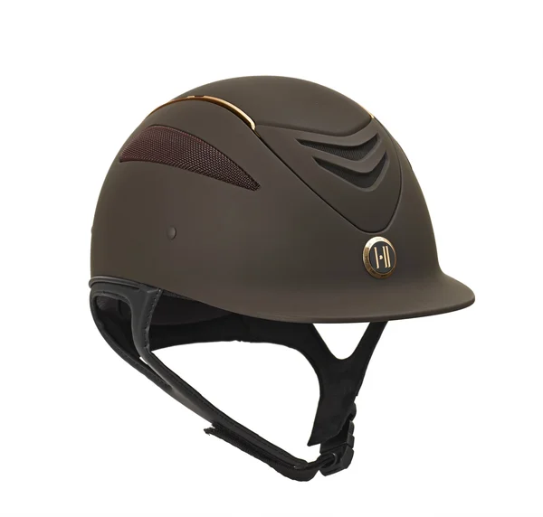 One K Defender Rose Gold Stripe Helmet - XL Long Oval - Brown Matte