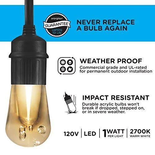 Enbrighten Seasons LED Warm White & Color Changing Café String Lights with Oil-Rubbed Bronze Lens Shade, Black, 48ft, 24 Imp
