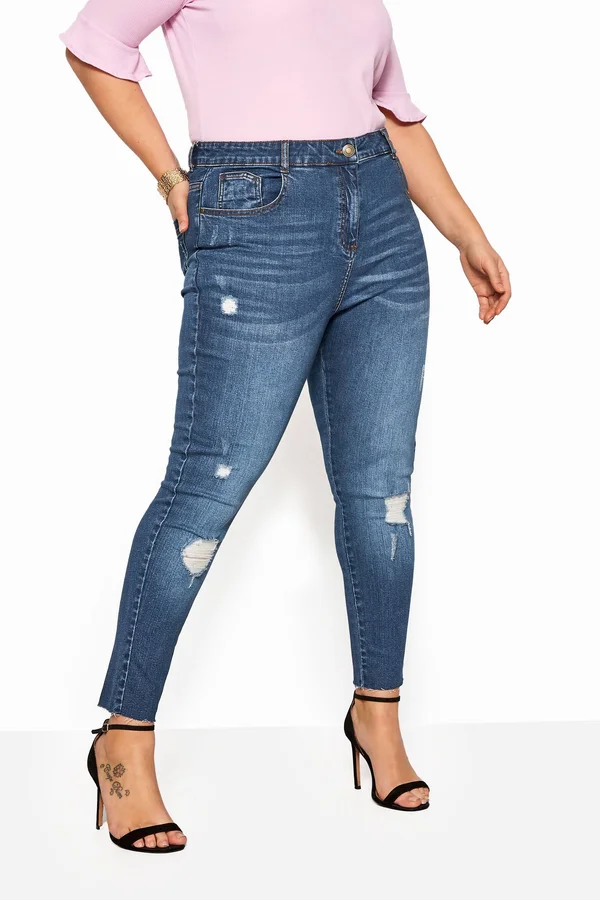 Yours Distressed Skinny Jeans in Mid Auth Blue