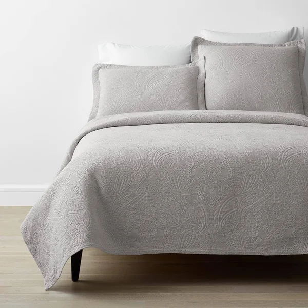 The Company Store Hillcrest Cotton Matelasse Light Gray Floral Twin Coverlet