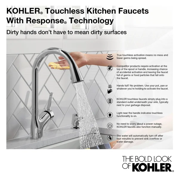 Kohler K-22068-BL Graze Touchless Pull-Down Kitchen Sink Faucet in Matte Black