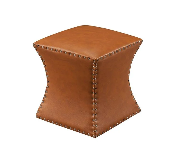 Nailhead Trim Upholstered Square Stool Ottoman (Brown)