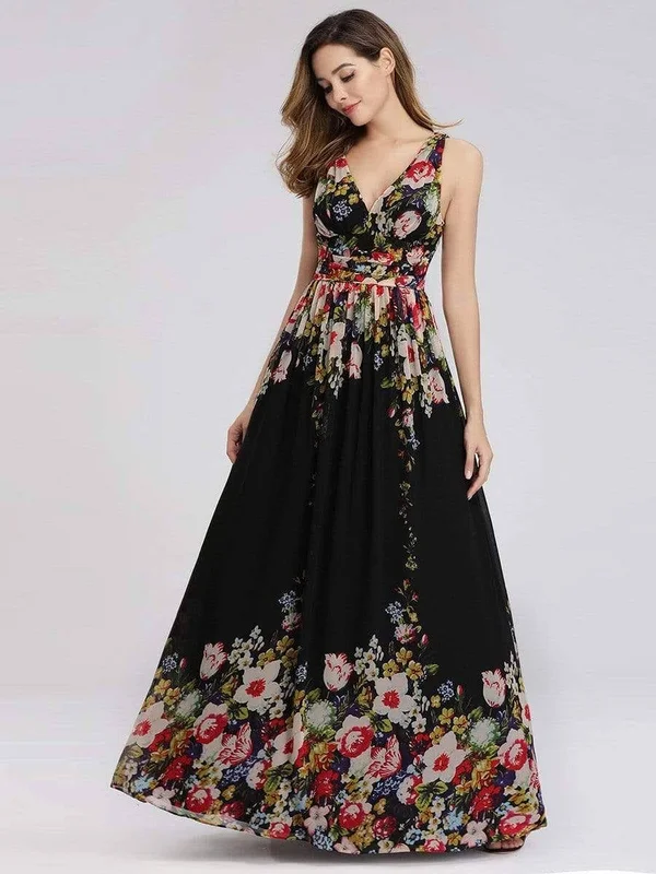 Sleeveless V-Neck Ruched Flowy Chiffon Bridesmaid Dress Adult Female