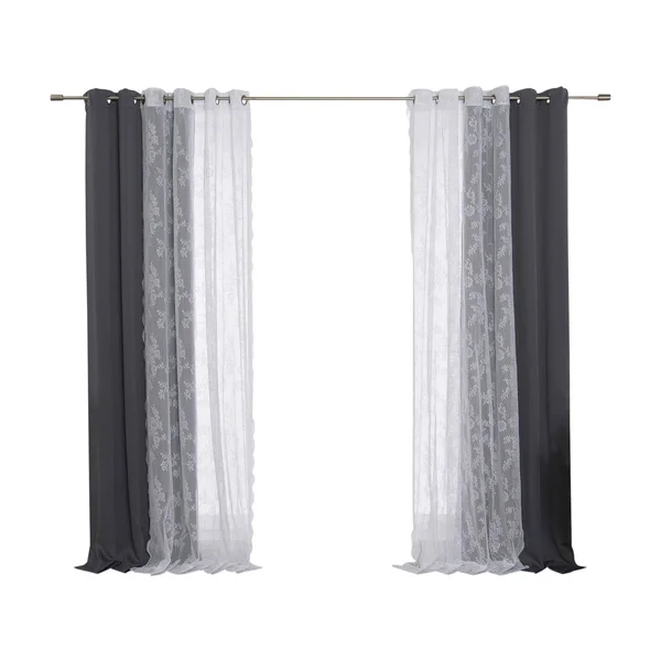 Best Home Fashion 4 Piece Rose Sheers and Blackout Curtain Set Dark Grey