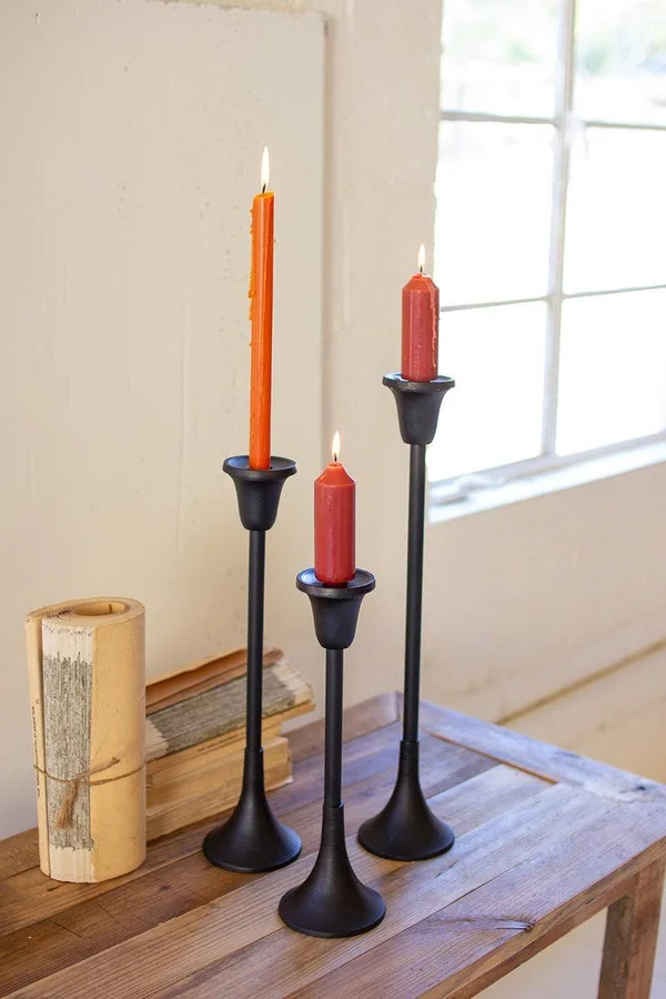 (Set of 3) Metal Taper Candle Stands - Black