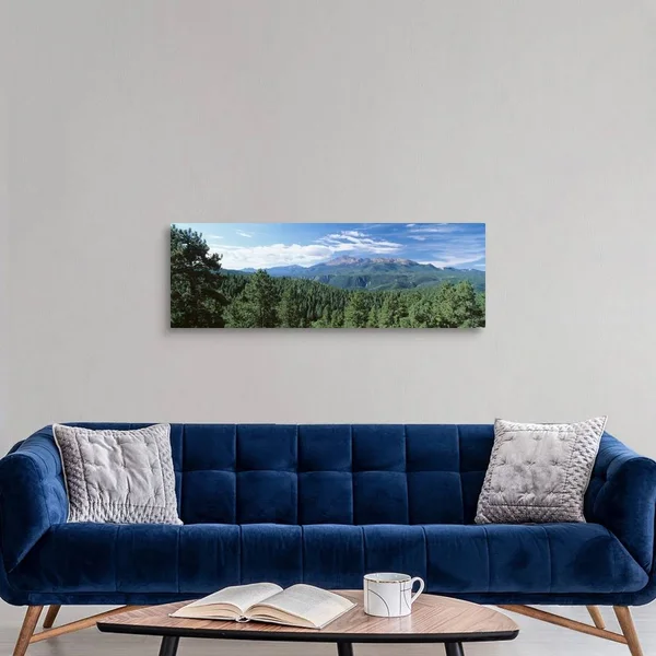 Trees in Front of Pike's Peak Mountain - Pike Peak National Forest, Colorado, Canvas Wall Art, 48x16, Great Big Canvas