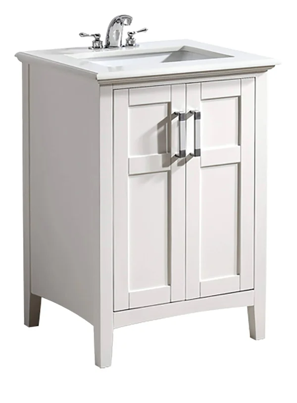 Simpli Home Winston 24 inch Bath Vanity in Soft White with White Quartz Marble Top