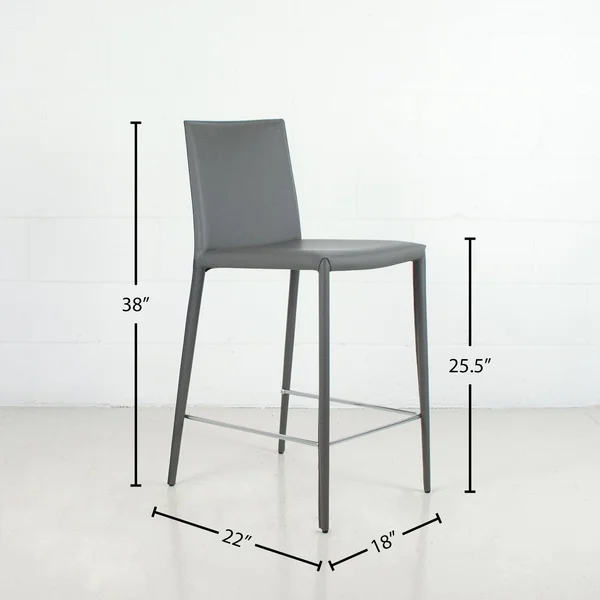 Prima Modern Leather & Metal Counter Stool - Contract Grade - Stone