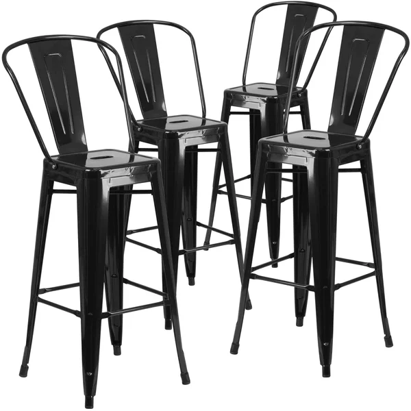 Flash Furniture 4 Pk. 30&& High Metal Indoor-Outdoor Barstool with BACK - Purple