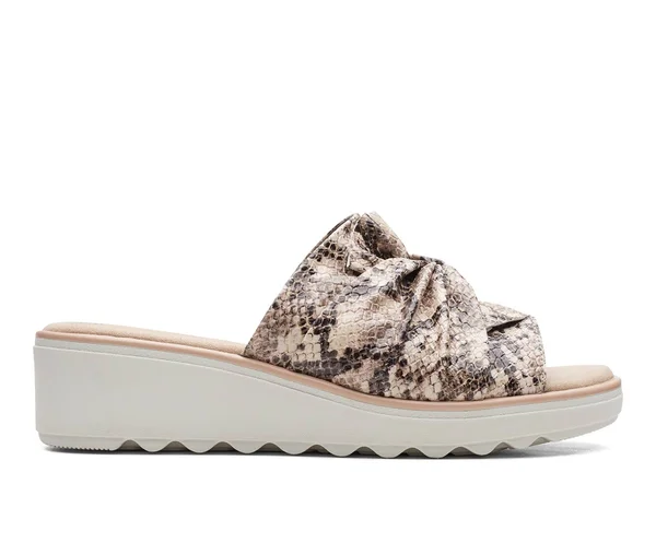 Clarks Women's Jillian Leap Wedge Slide - Size: 6, Taupe Snake Synthetic