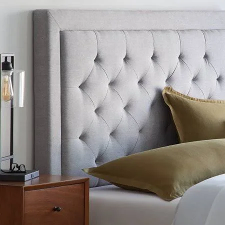 Rest Haven Upholstered Headboard with Diamond Tufting and Rectangle Bordered Edges - Queen, Gray