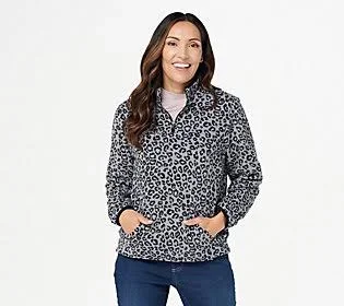 Susan Graver Weekend Printed Polar Fleece 3/4-Zip Top, Size XX-Small, Grey