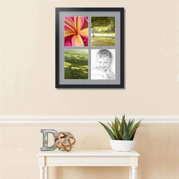 Collage Picture Frame - Satin Black Frame with 4 openings for 8x10 Photos with Silver Mat. D3926HR550, ArtToFrames