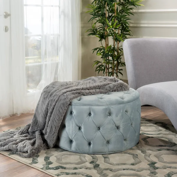 Maelyn Plush New Velvet Ottoman - Dark Gray