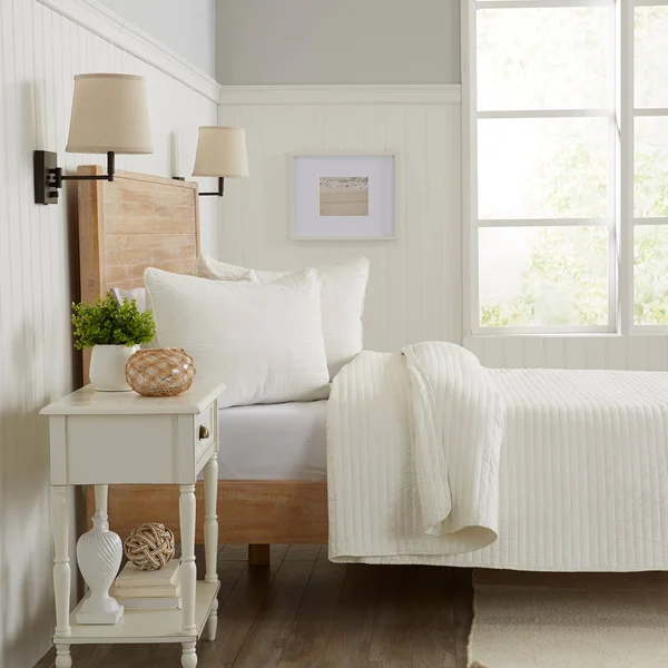 Great Bay Home Pattern Stripe Quilt Set - Cream - Full - Queen