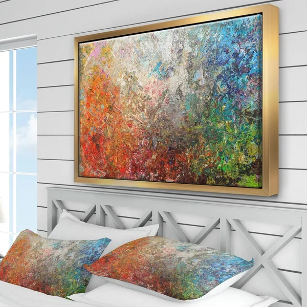 Designart ' Board Stained Abstract Art ' Abstract Framed Canvas Art Print, Size: 34 inch x 18 inch