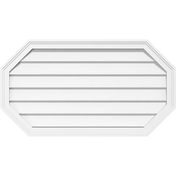 Ekena Millwork GVPOH18X1402SN 18x22W x 14x22H Horizontal Elongated Octagon Surface Mount PVC Gable Vent: Non-Functional - 2x22W x