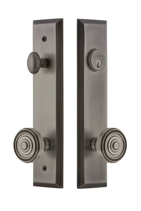 Grandeur Fifth Avenue Single Cylinder Keyed Entry Set with Soleil Knob - Antique Pewter - 840905