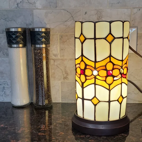Amora Lighting 10 in. Tiffany Style Floral Mini Table Lamp