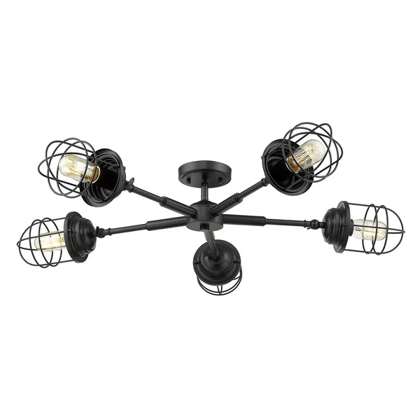 Golden Lighting 9808-5SF Blk Seaport - 5 Light Semi-Flush Mount Black