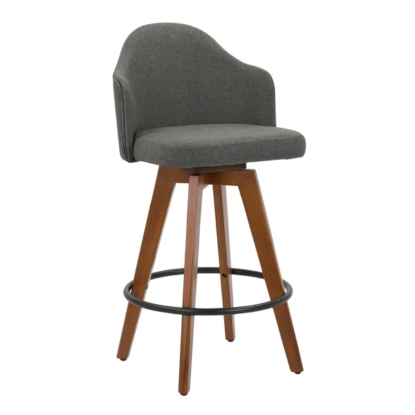 LumiSource Ahoy Counter Stool Grey Fabric Walnut