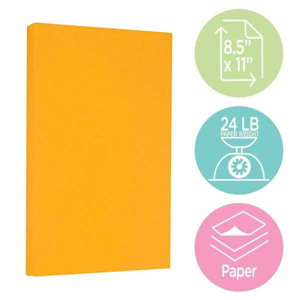 Jam Paper Colored 24lb Paper - 8.5 x 11, Ultra Orange, 500 Sheets/Ream (102558B)