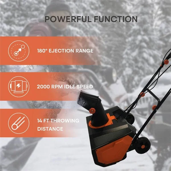 120V 60Hz Power Snow Blower 12 Amp Electric Snow Thrower Metal Black, 7.18" x 14.17" x 7.13"