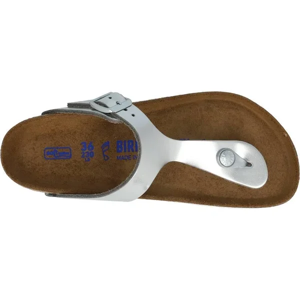 Birkenstock Gizeh Natural Leather Metallic Silver Thong Sandals