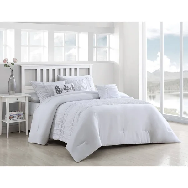 Montage Home Navier Elastic Rouched Comforter Set, Size Queen, White