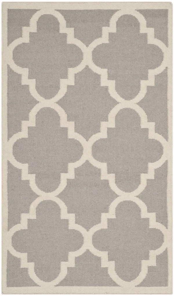 Safavieh 3& x 5& Dhurries DHU633G Dark Grey, Ivory Rug