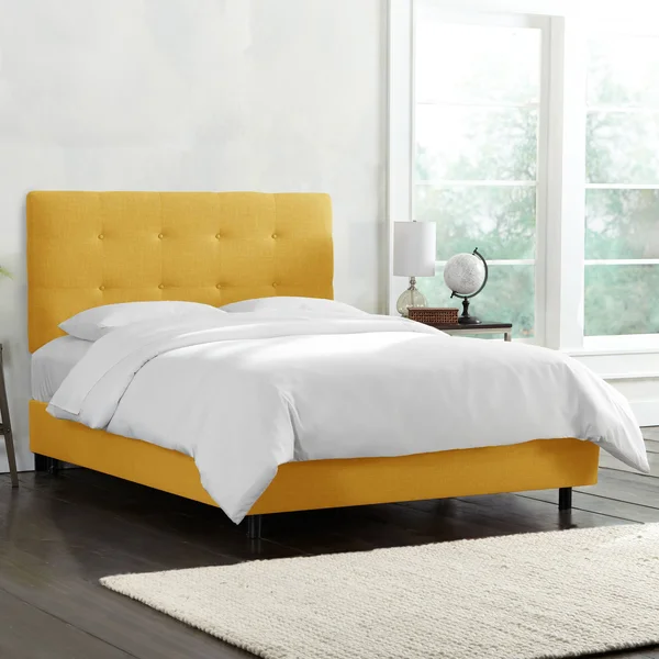 Skyline Furniture Button Tufted Linen Upholstered Bed (Linen Talc - Twin)