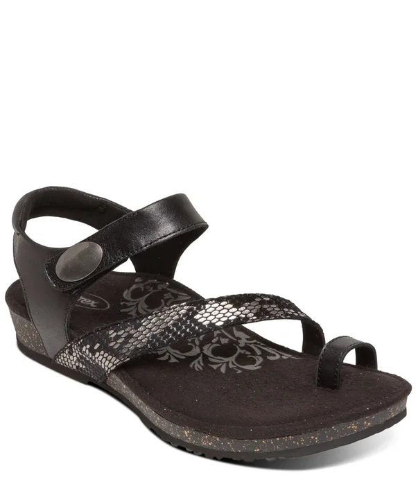 Aetrex Georgia Toe Loop Sandal Black - 8.5