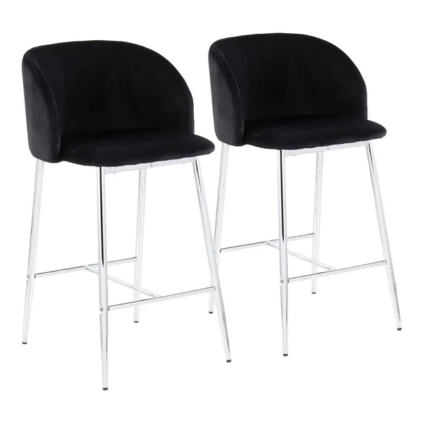 LumiSource Fran Contemporary Counter Stool - Set of 2 - Chrome, Blue Velvet