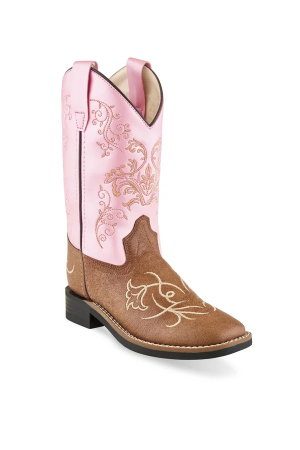 Old West Girls& Tan Western Boots - Square Toe