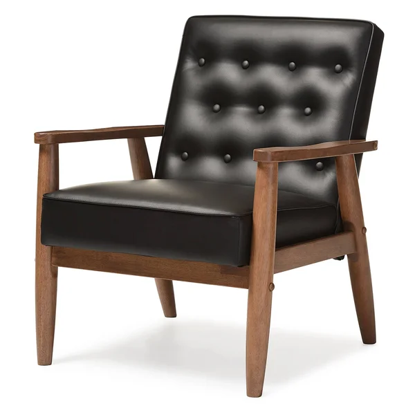 Baxton Studio Sorrento Mid-Century Black Faux Leather Lounge Chair